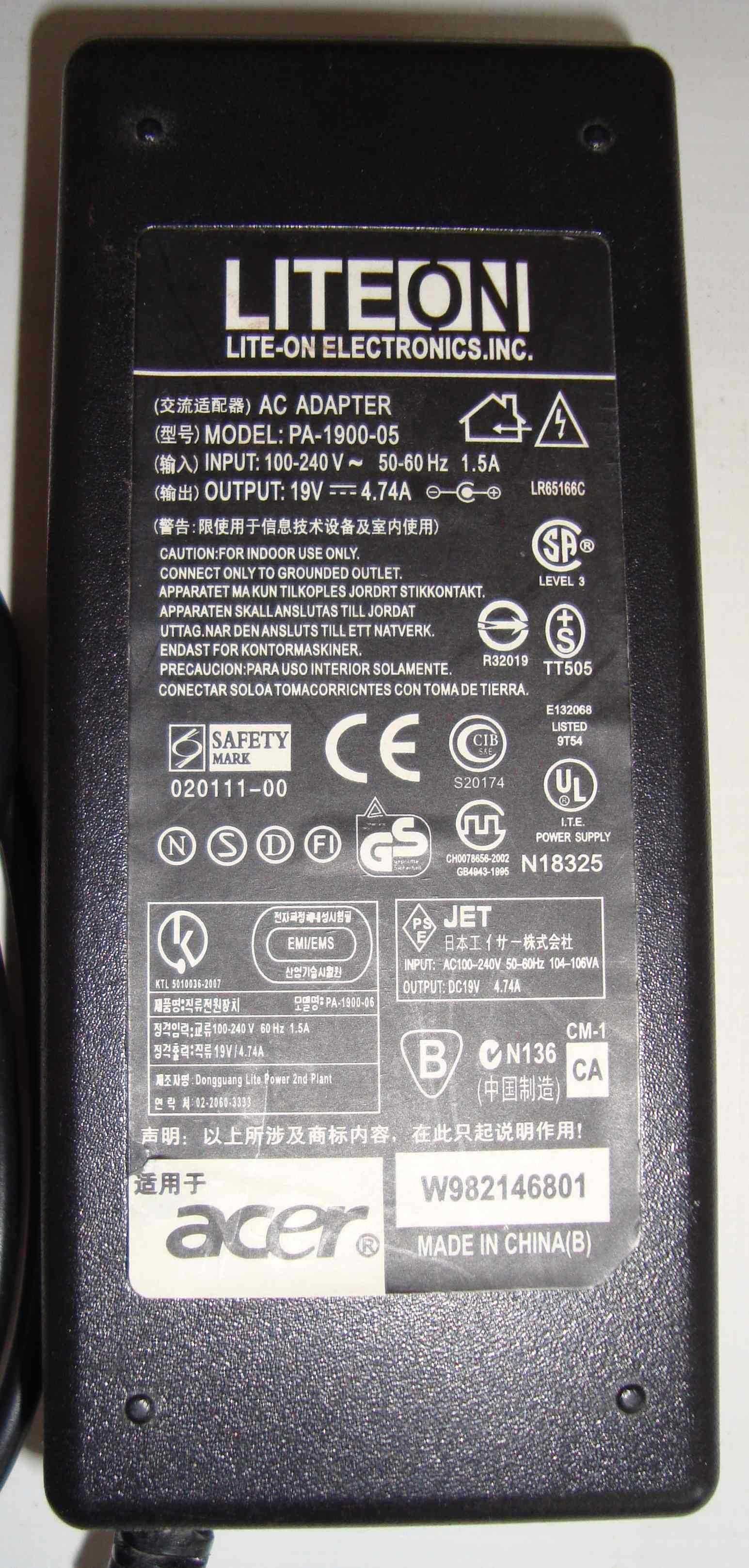 Блок живлення для ноутбука Acer PA-1900-05 19 V 4,74 A конекто 5,5x1.7