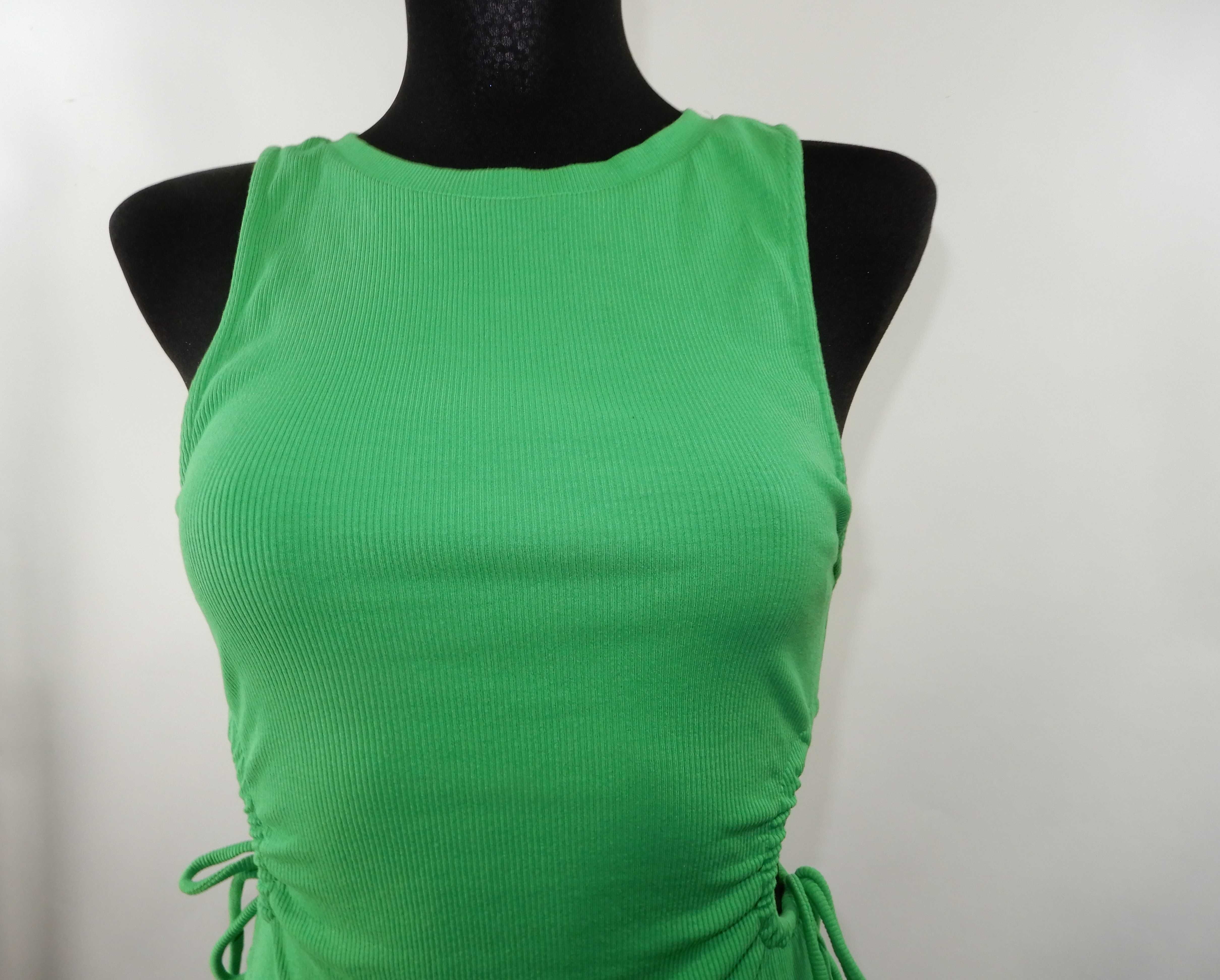 Crop top krótka bluzka prążkowana zielona Zara 38 M