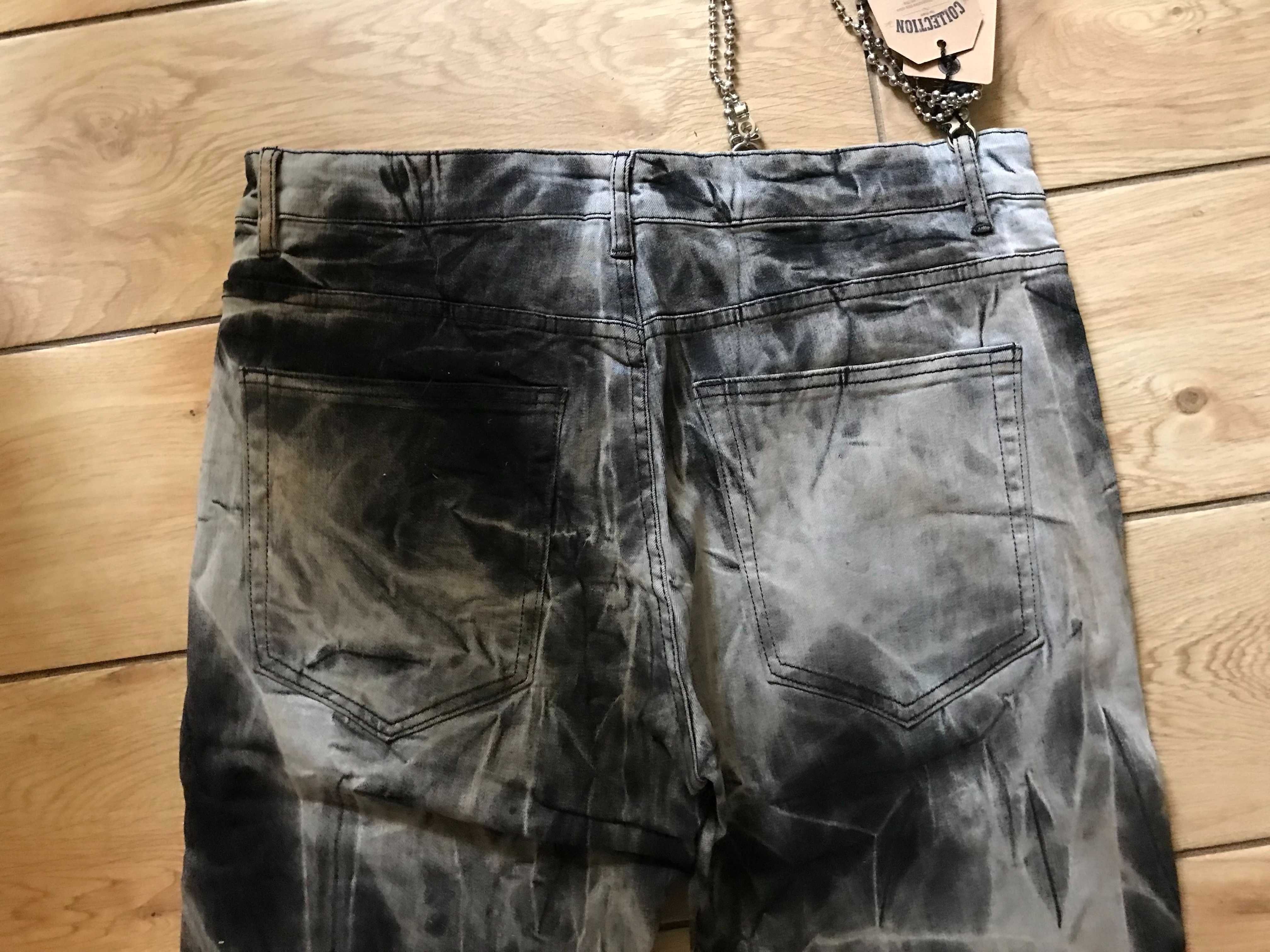 Dżinsy Jeans Retro Hippies, Punk,  Men's Jeans Unique Mens Stretch 34