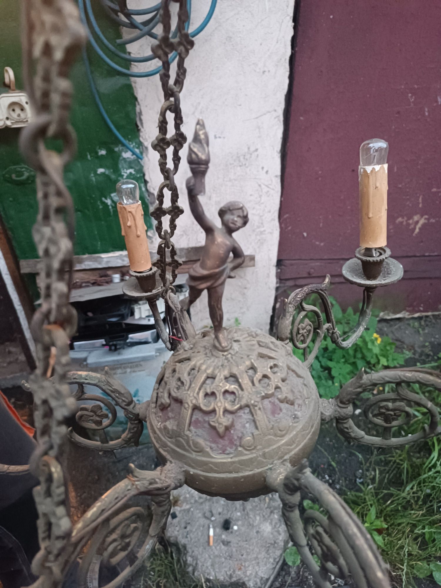 Żyrandol bardzo stary antyk mosiądz żyrandol z mosiądzu