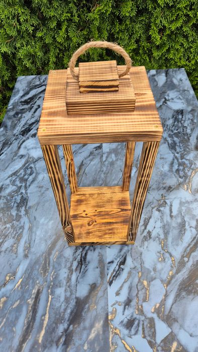 Lampion drewniany opalony