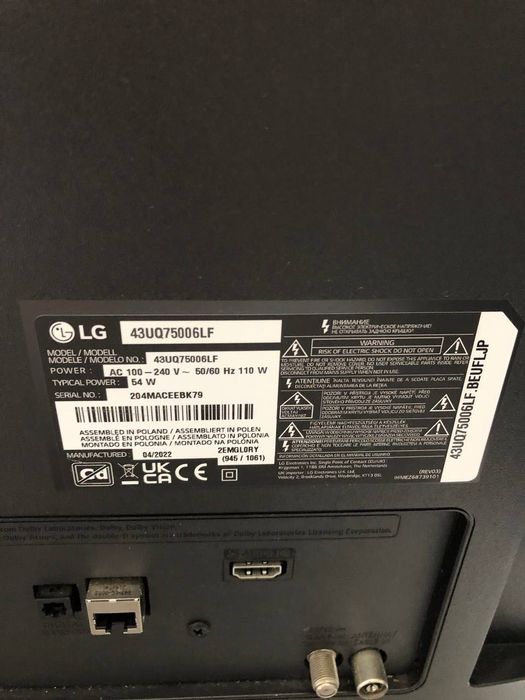 TV 43"  LG  43UQ75006LF