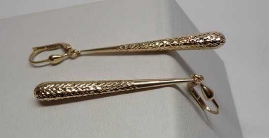 Długie złote kolczyki sople 6 cm.