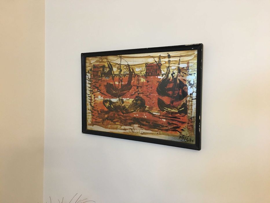 Mestre Mário Silva - Pintura assinada de 1974, motivo "Barcos"