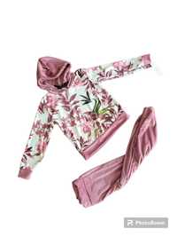 Welurowy dres komplet dla dziewczynki pudrowy róż 4L 98-104