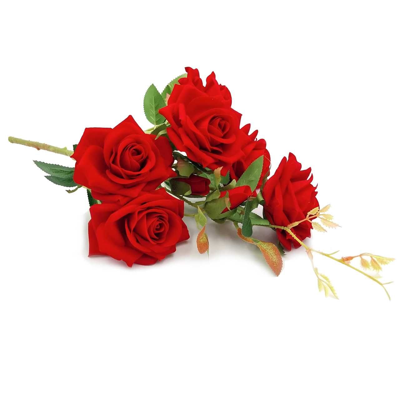 Róża czerwona gałązka 55cm bukiet 6szt sztuczne duże róże welurowe