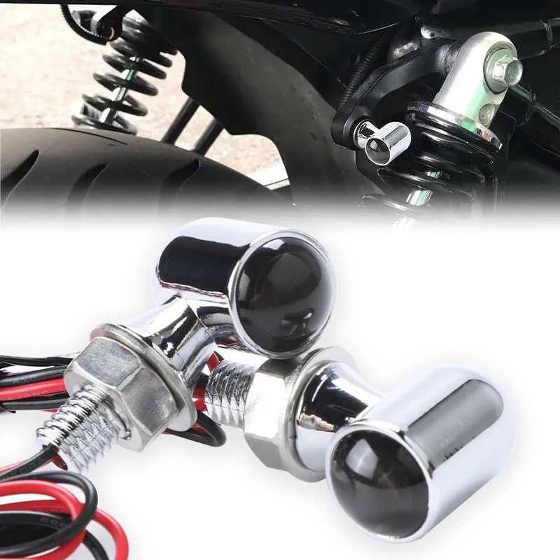 Par de mini piscas LED moto metal cafe racer