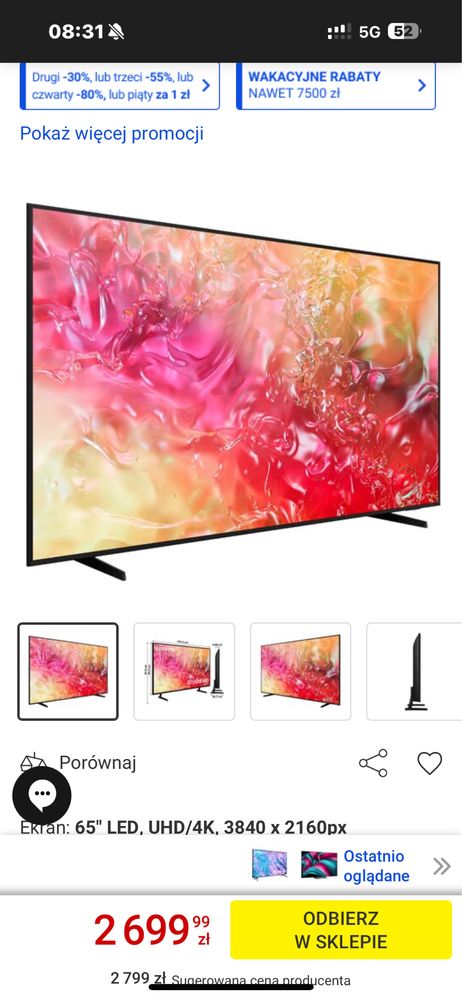 Telewizor SAMSUNG UE65DU7192U 65" LED 4K Tizen TV HDMI 2.1 GWARANCJA