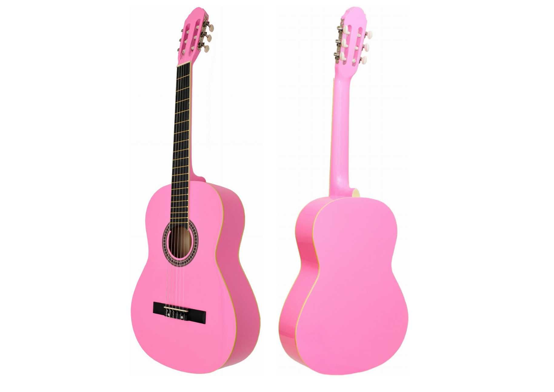 Gitara klasyczna różowa 4/4 + ocieplany pokrowiec + stroik + kostki