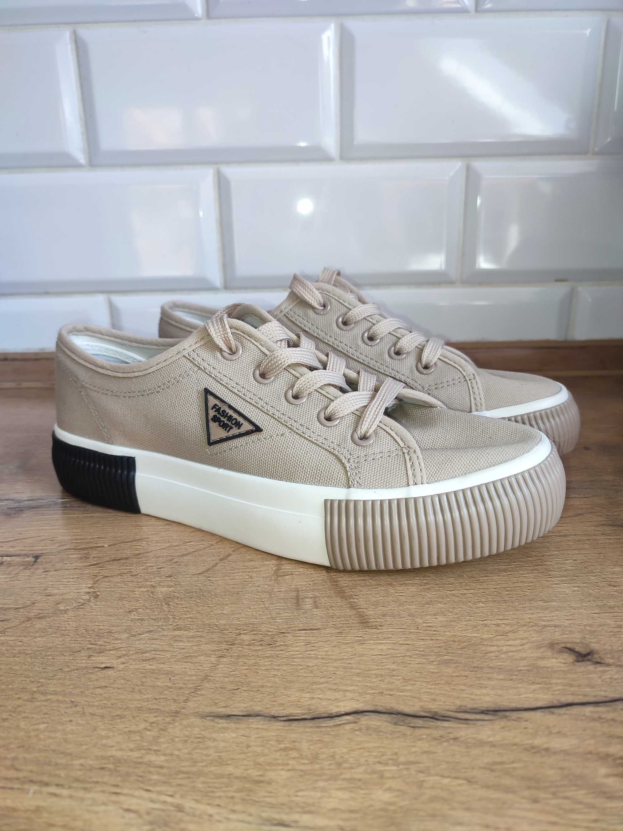 Buty damskie Trampki Tenisówki Beżowe Sportowe Modne r.38
