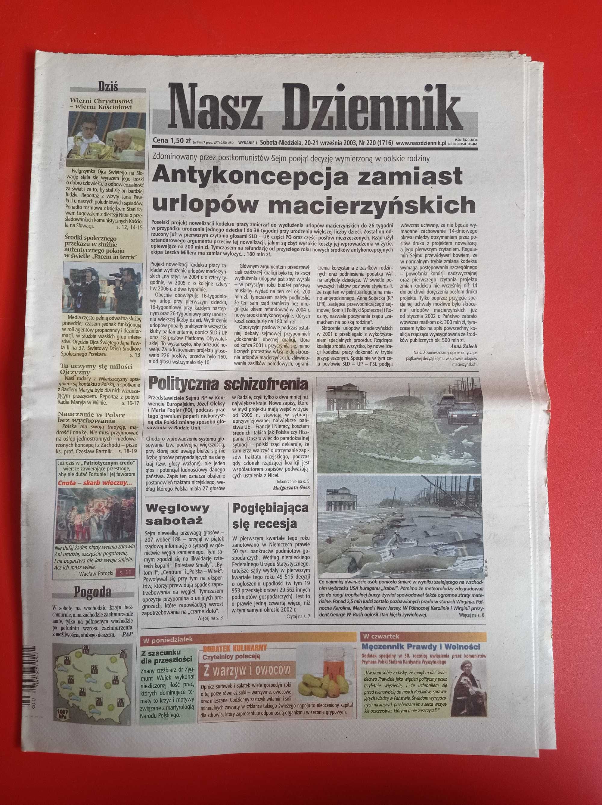 Nasz Dziennik, nr 220/2003, 20-21 września 2003