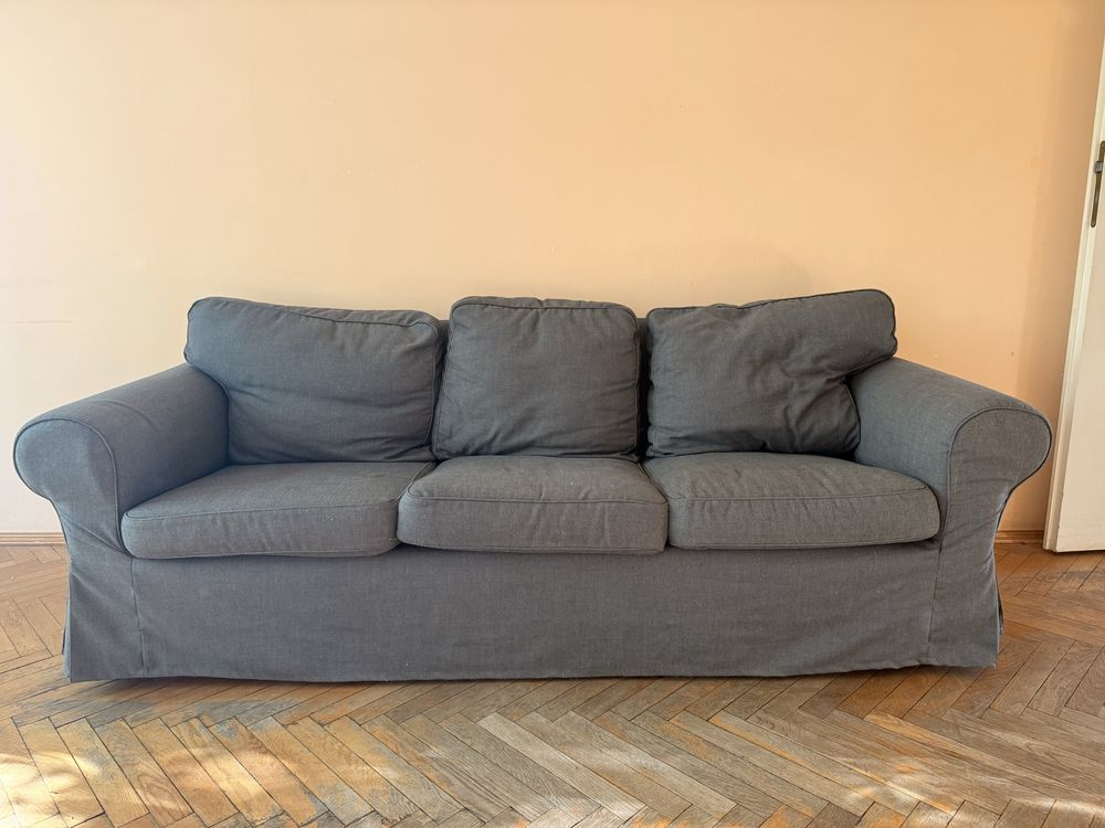 Sofa Ektrop Ikea 3 -osobowa, kolor ciemnoszary, zdejmowane pokrycie