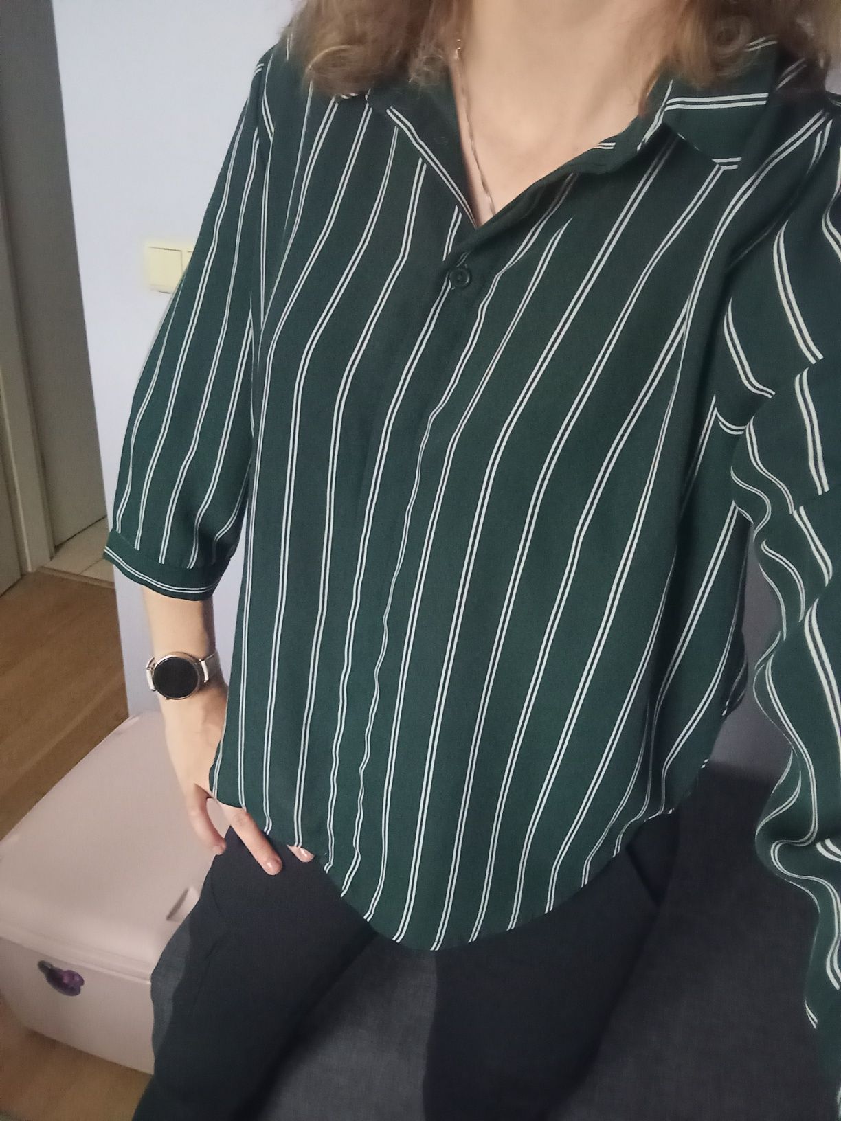 Koszula damska S M paski MONKI krótsze rękawy elegancka wizytowa