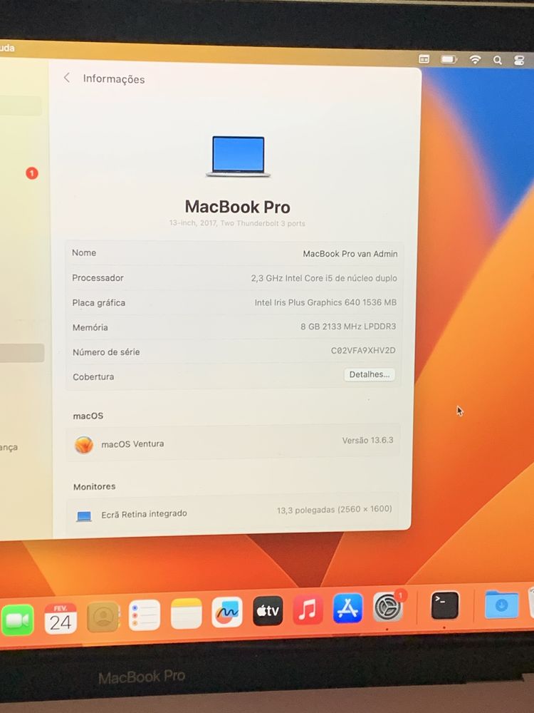 Macbook pro 2017 13” i5 8GB RAM 256GB SSD Com Garantia, Bateria Nova