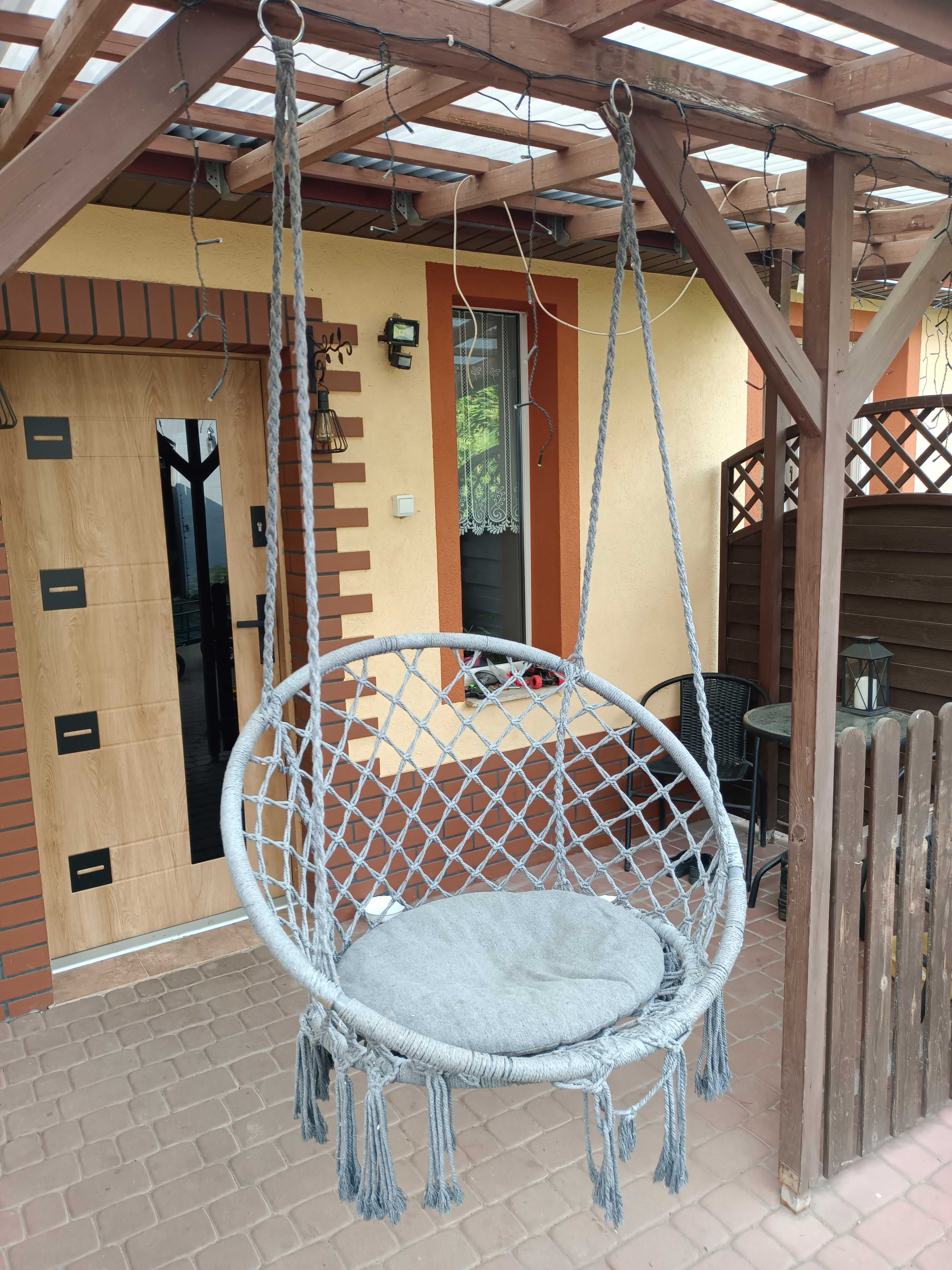 Sofotel, fotel wiszący z poduszką, boho, szary, bocianie gniazdo