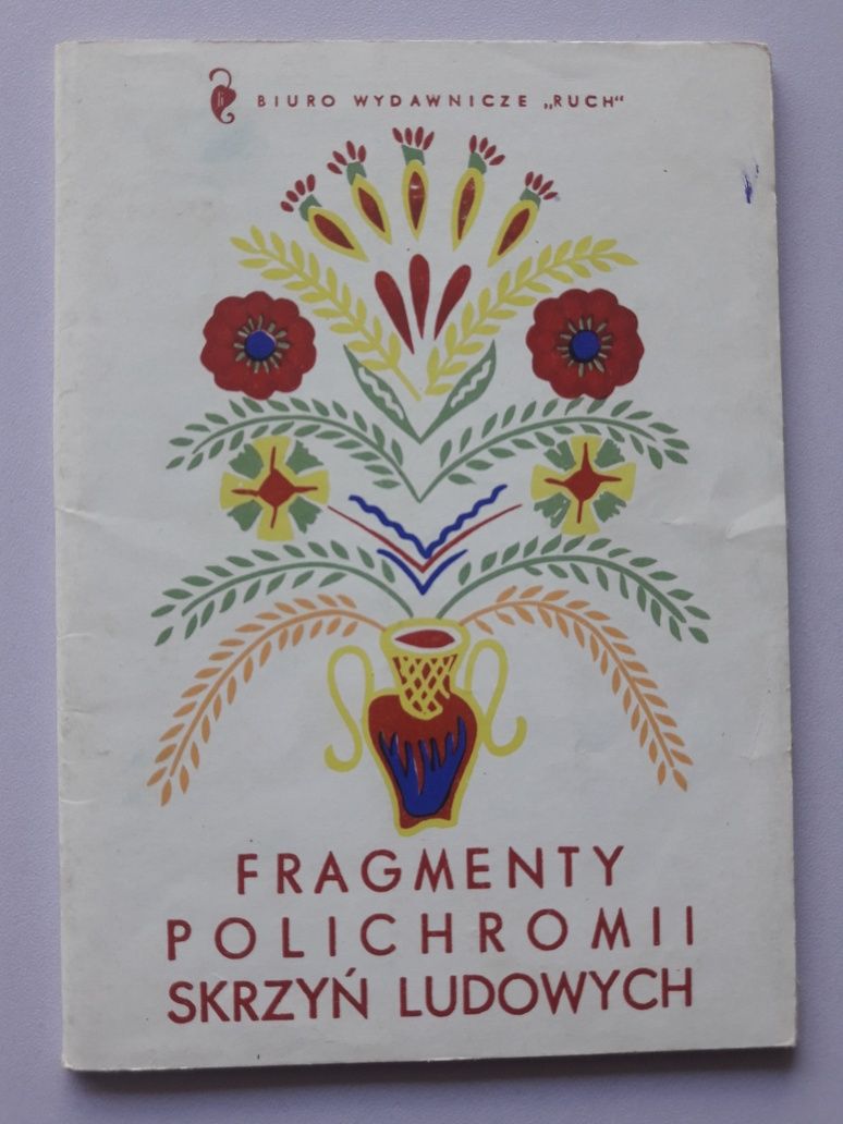 Fragmenty polichromii skrzyni ludowych 9 pocztówek plus obwoluta 1966