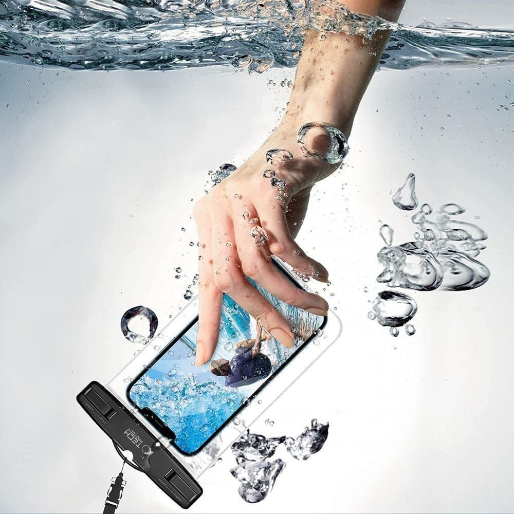 tech-protect uwc7 universal waterproof case 6.9 inch black/orange