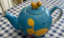 A Loja do Gato Preto - Bule Azul c/ Gato Amarelo Pintado à Mão