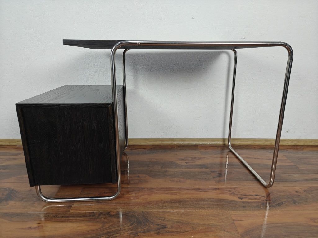 Biurko czarne chrom dąb Bauhaus Art Deco