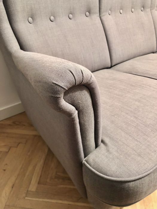 STRANDMON sofa, fotel i podnóżek szary