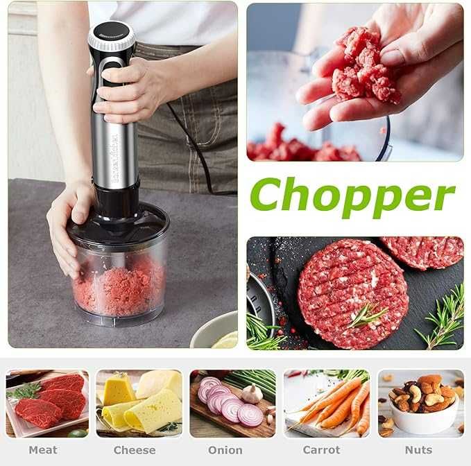 Bonsenkitchen Blender ręczny immersyjny 1000 W, bezstopniowa prędkość