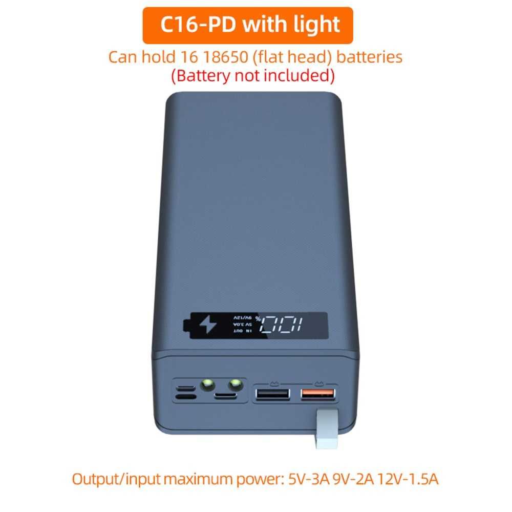 Корпус PowerBank C16 PD на 16 элемент 18650 с быстрой зарядкой