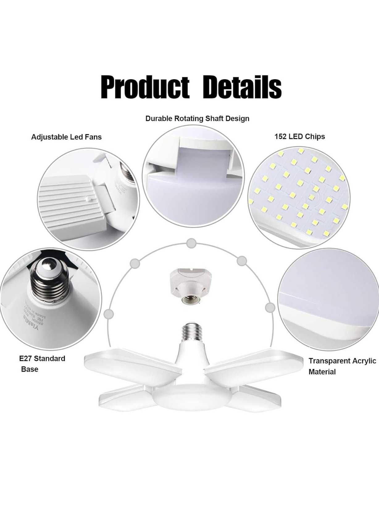 Nowoczesne oświetlenie LED do garażu i warsztatu E27, 60W, 6500K