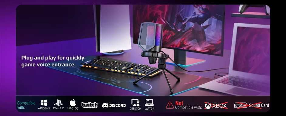 Ігровий USB мікрофон FIFINE A6V (RGB, Pop-фільтр)