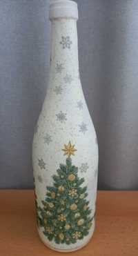 świąteczna butelka decoupage