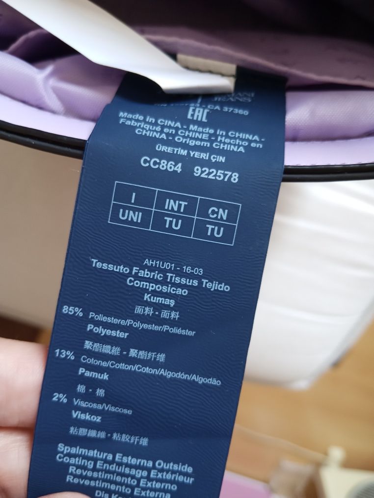 Mala tiracolo Armani Jeans cor lilás, sintética 25x17cm