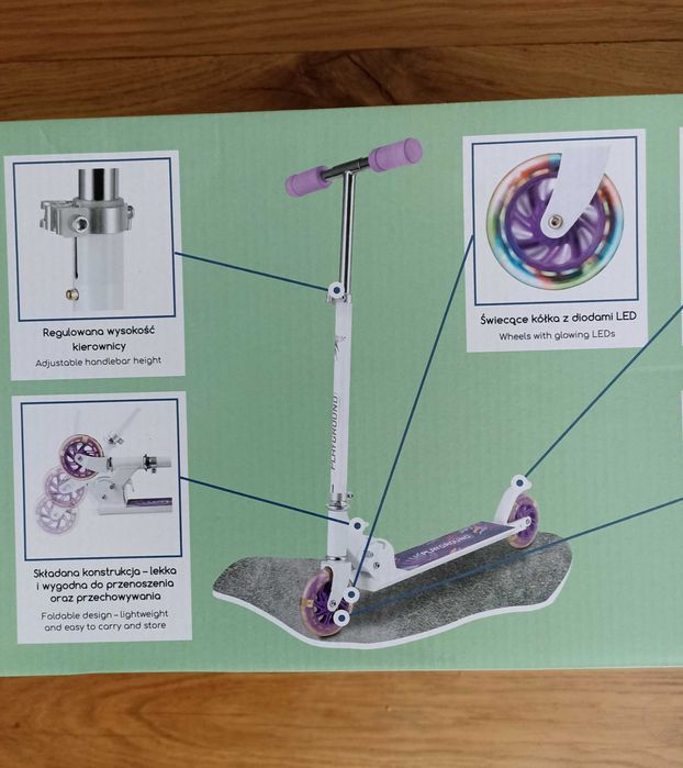 Hulajnoga dla dzieci Playground LED aluminiowa - nowa biała