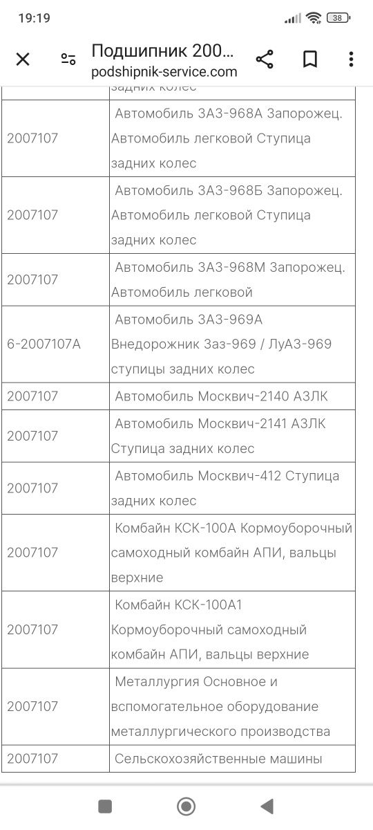 Подшипники ЗАЗ Волынь москвич задней ступицы колеса