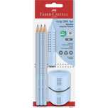 Ołówek 3szt + gumka + temperówka Grip błękitny Faber Castell