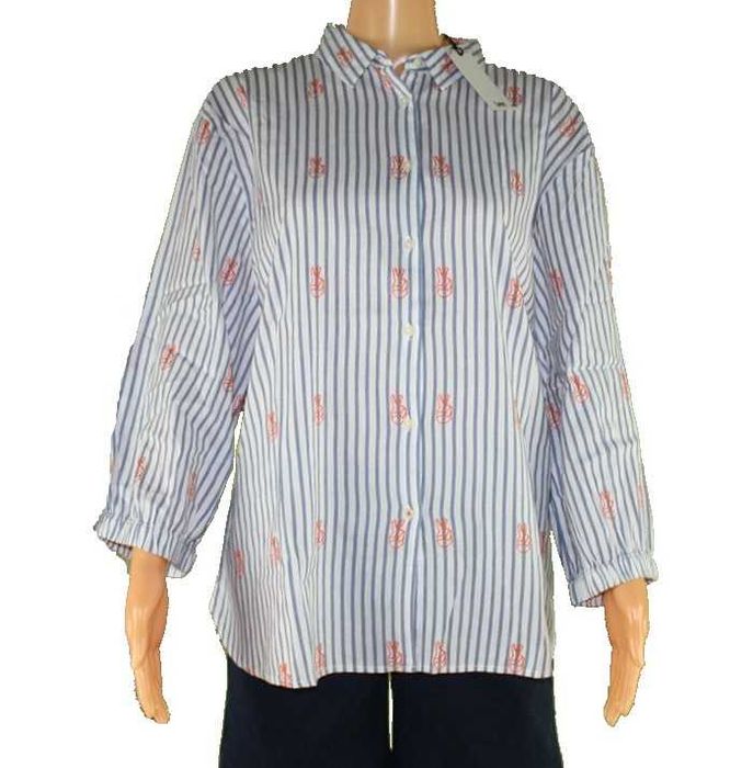 Damska koszula Lee - Bell Sleeve Shirt niebieskie paski z nadrukiem -M