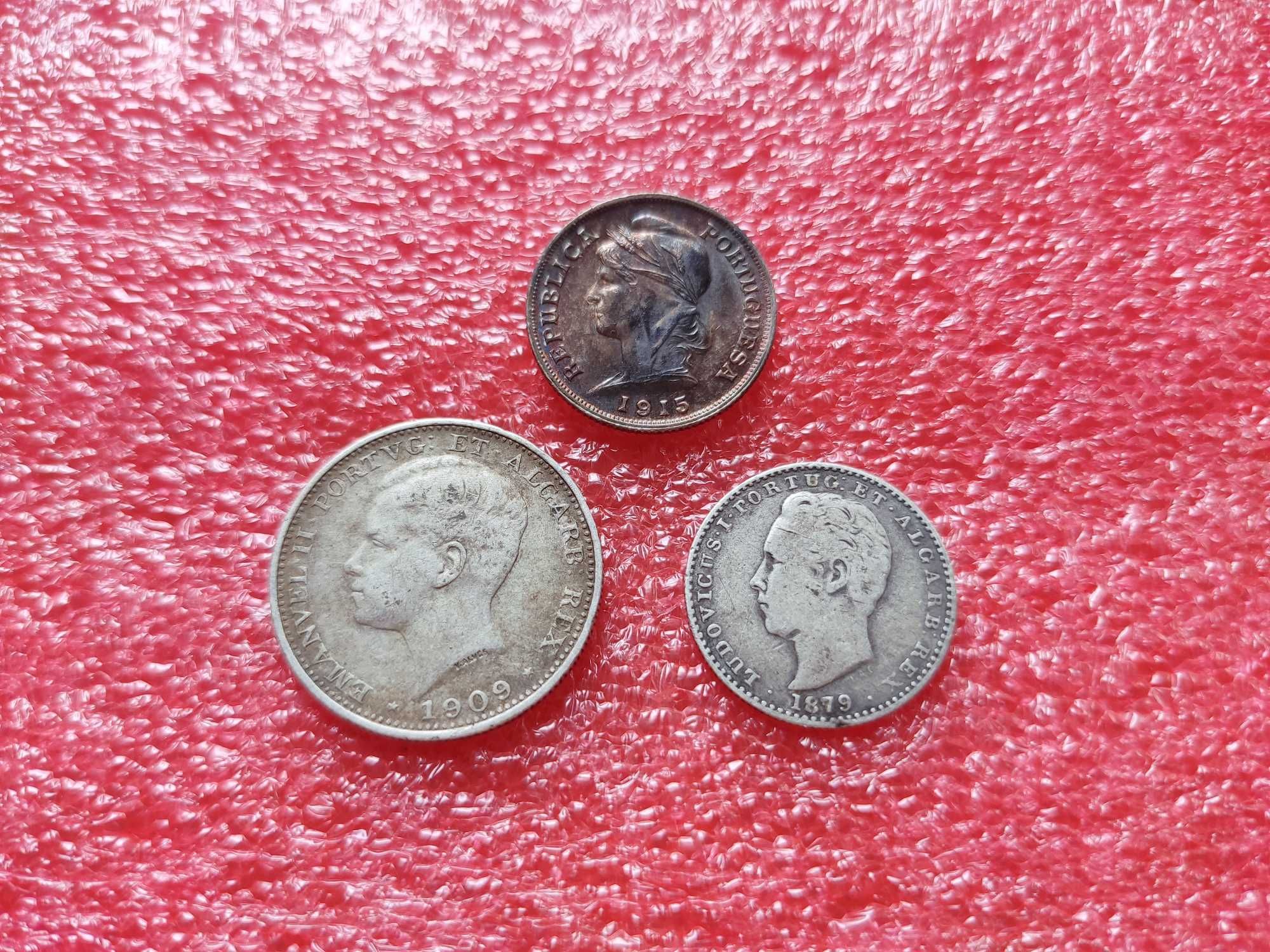 3 Moedas: 10 Centavos 1915, 100 Réis 1879 e 200 Réis 1909