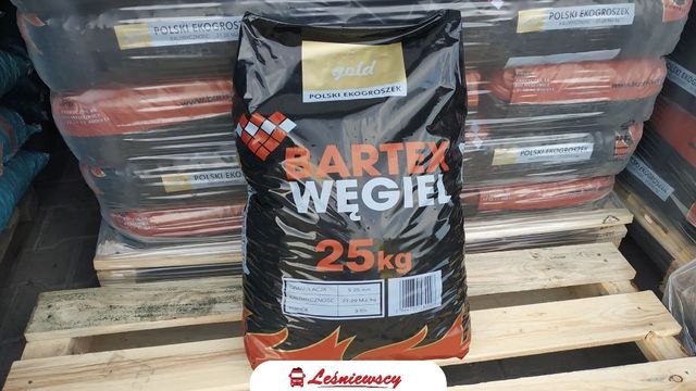 EKOGROSZEK Bartex-GOLD 29-27Mj/kg super jakość popiół 3-5% opał węgiel