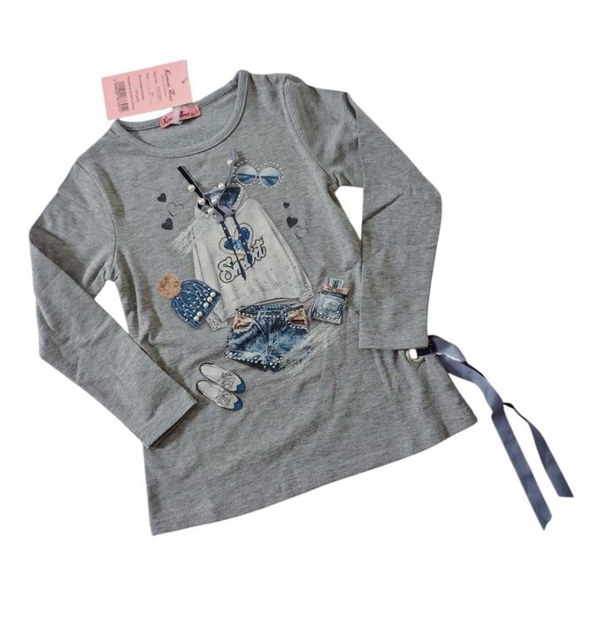 Tunika szarа bawełniana dla dziewczynki z aplikacją nowa 98-104