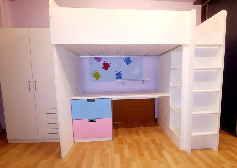 Łóżko piętrowe z biurkiem i szafą IKEA