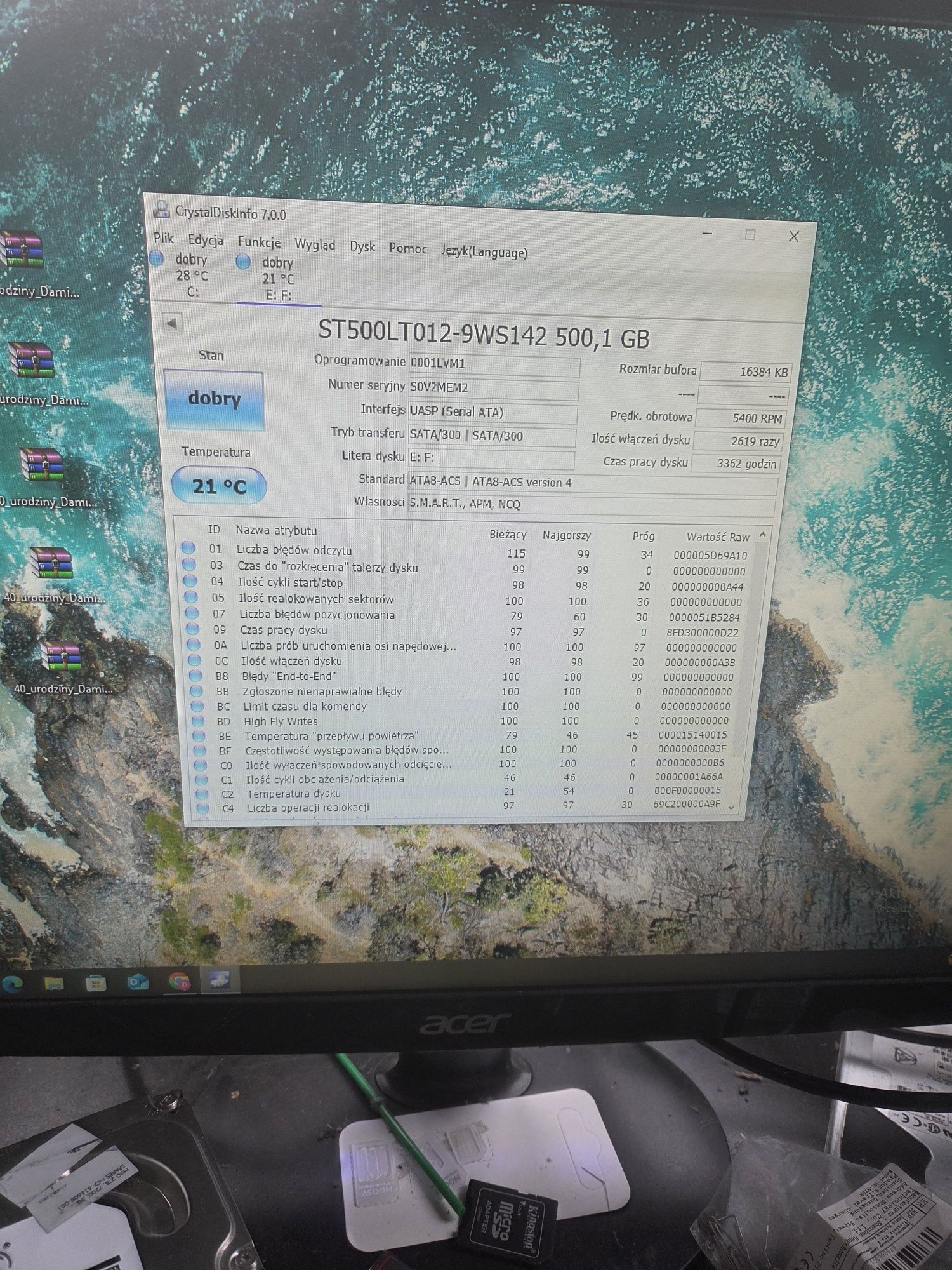 Sprzedam sprawny dysk Segate 2.5 Cala 500 GB (Testy na zdjeciach)