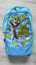 Plecak niebieski na kółkach Król Julian 72 cm z rączką. King Julien