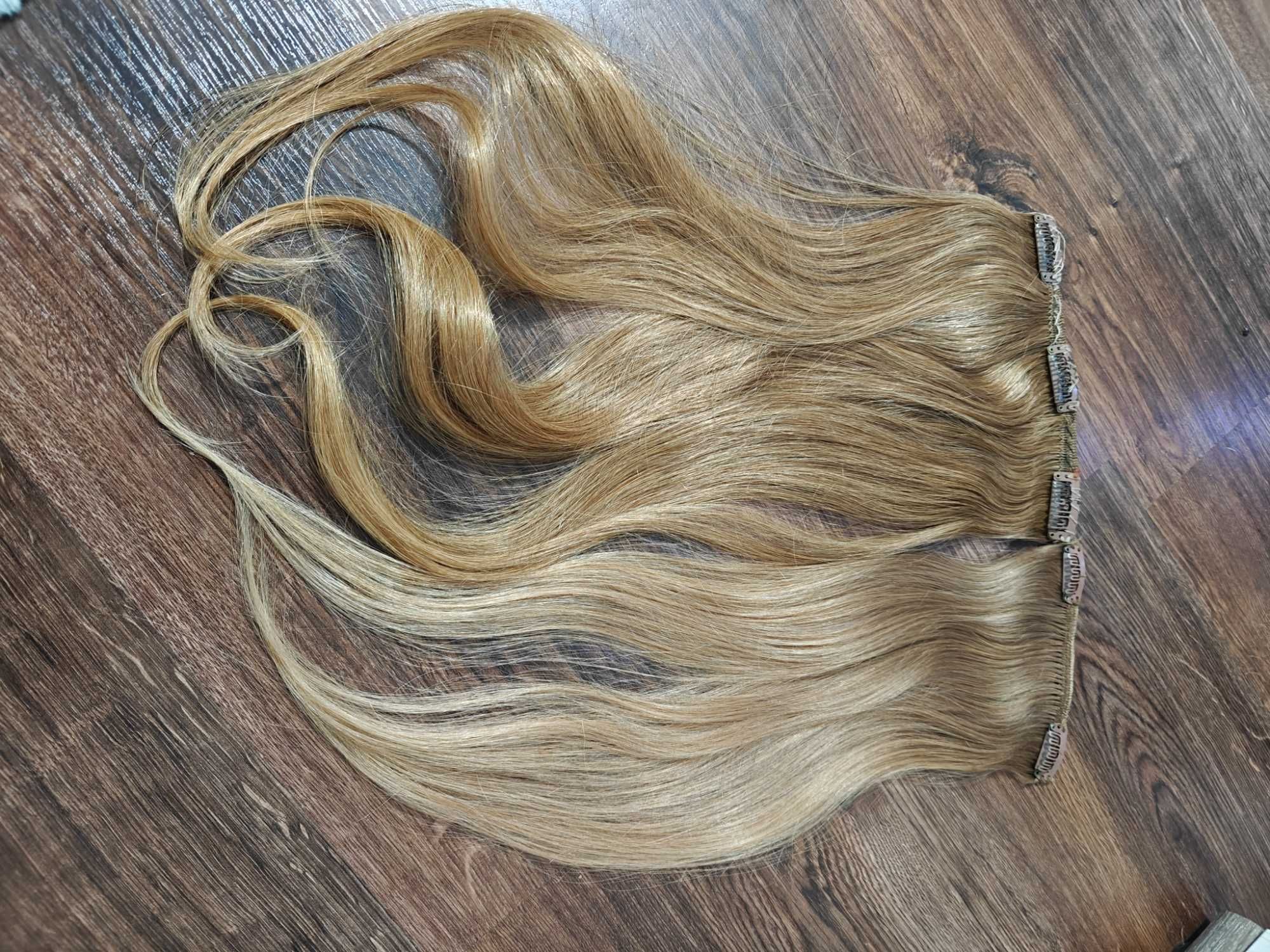 Doczepione włosy clip in ciemny blond