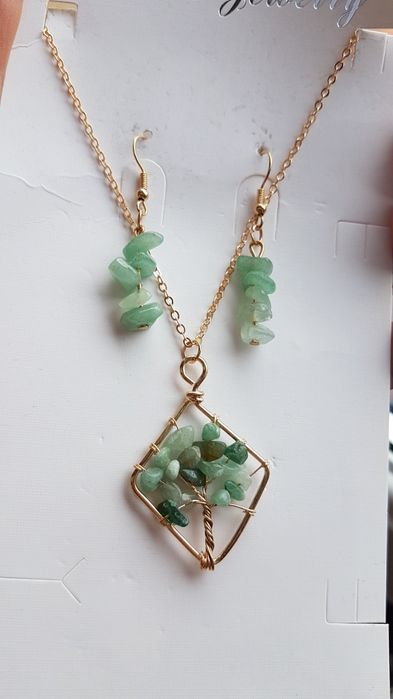 Zestaw biżuterii zielone kamienie