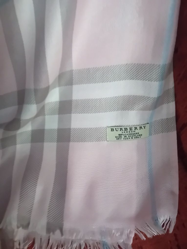 BURBERRY 100% kaszmir duży szal pudrowy róż jak nowy