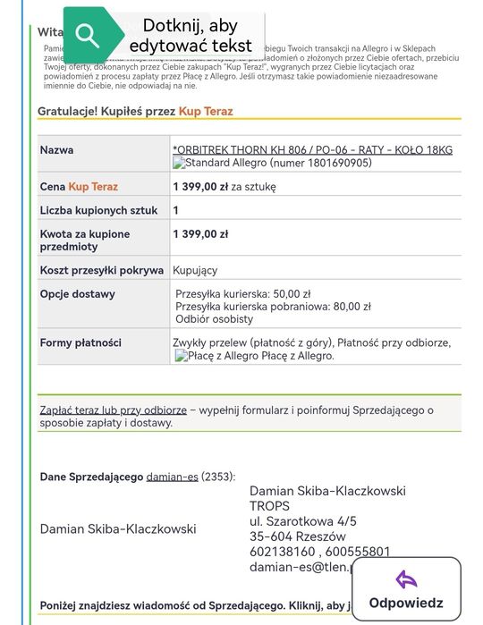 Orbitrek magnetyczny Thorn kh-806 koło 18kg