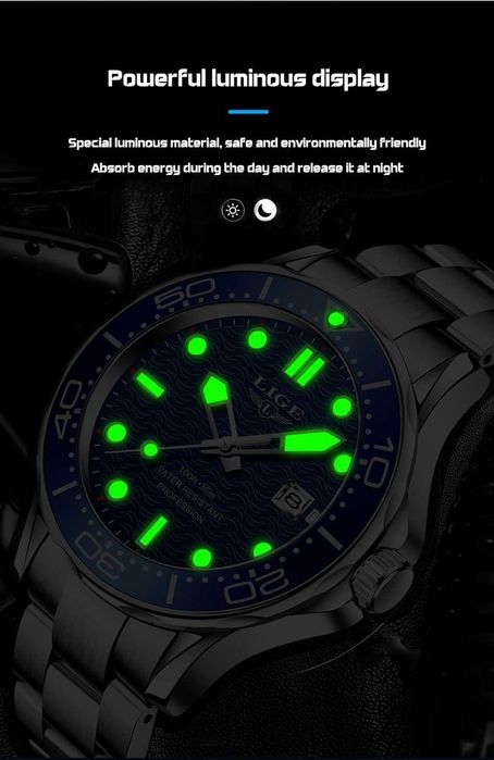 Zegarek kwarcowy sportowy Lige 43mm bransoleta datownik mocna luma BOX