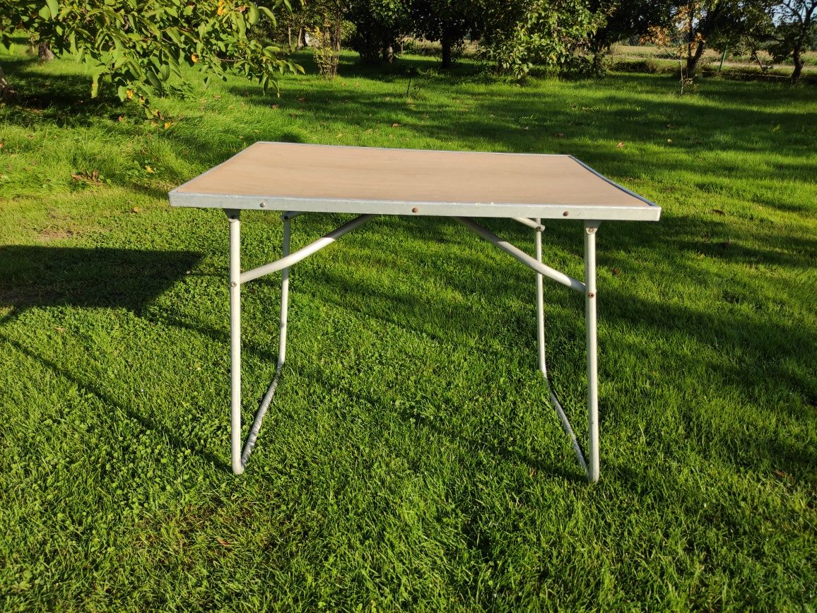 Stolik turystyczny wędkarski aluminiowy vintage PRL handlowy targowy
