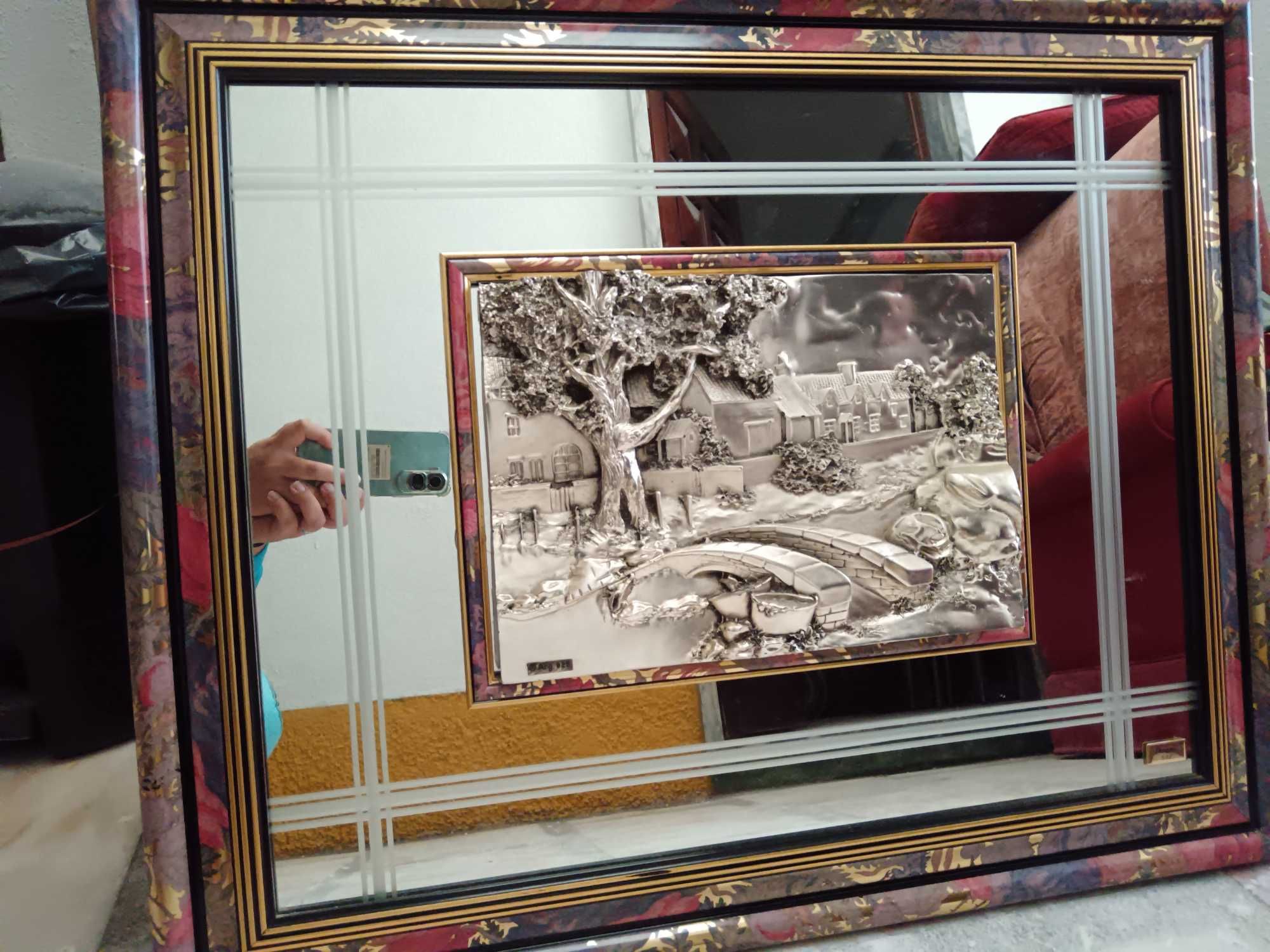 Quadro Vintage 3D/Espelho/Moldura Decorativa em Prata Arg. 925