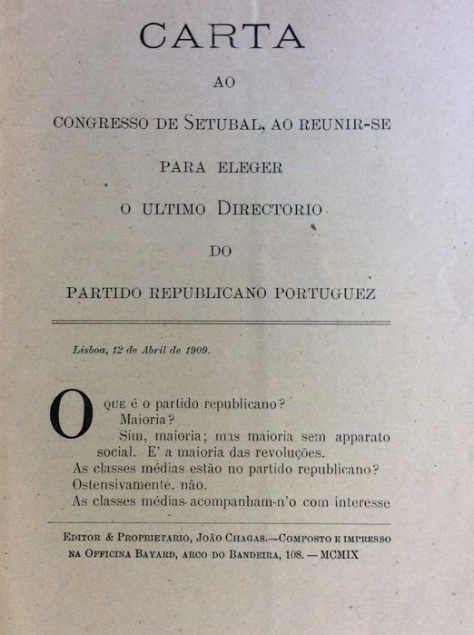 Cartas politicas. Por João Chagas. Ano 1909. Carta n.º19