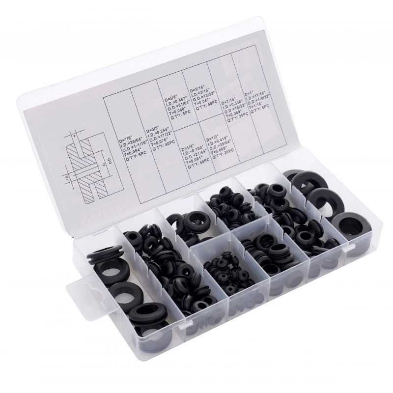 PRZELOTKI GUMOWE tulejki 6 - 24 mm zestaw 180szt. Kraft&Dele KD10485