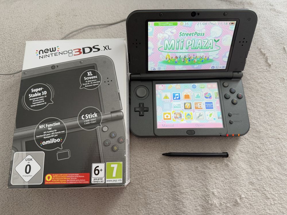 New nintendo 3DS XL z 6grami, ładowarka, rysikiem i pudełkiem